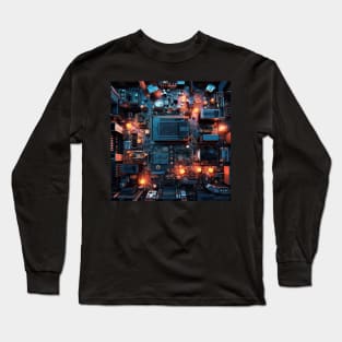 Cyber Circuit Cityscape Long Sleeve T-Shirt